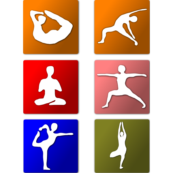 Public-domain illustration of multiple yoga poses.